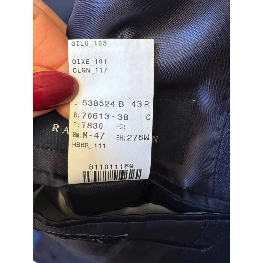 Ralph Lauren Men’s 43R Wool Navy Blue Muted Plaid Two Button Sport Coat Blazer